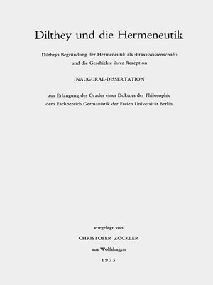 cover image of Dilthey und die Hermeneutik